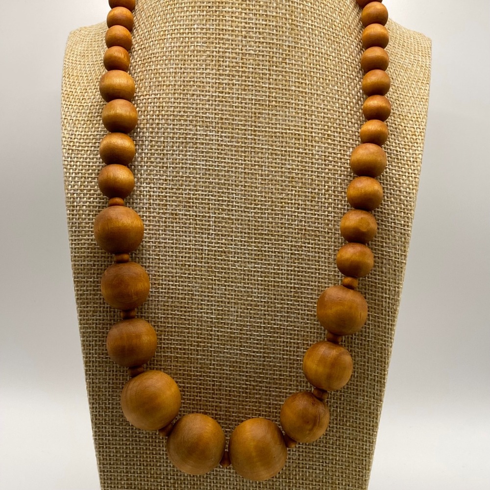 Aldo Necklace Chunky Wood Beads Boho Brown Graduated Bead Vintage 25.5"